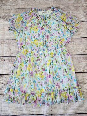 LC Lauren Conrad Dress 2XL Pastel Floral Watercolor Flowy Boho Ruffles Feminine